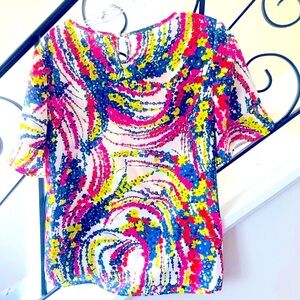 Talbots Floral Multicolor Women's Top with pearl flower button